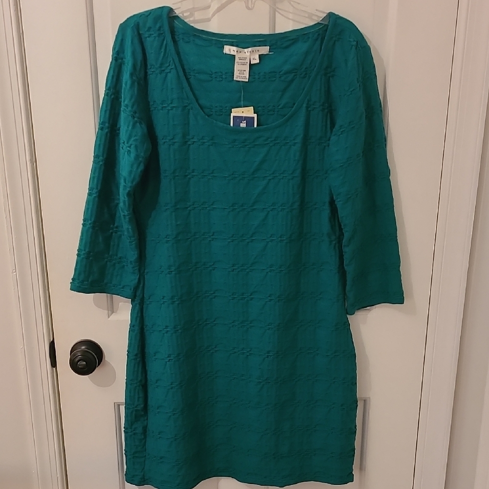 Max Studio Teal Textured Long Sleeve Dress